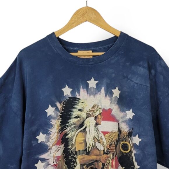 Vintage Y2K 2002 The Mountain Native American Man Blue Tie Dye T-Shirt Size XXXL - Picture 4 of 13